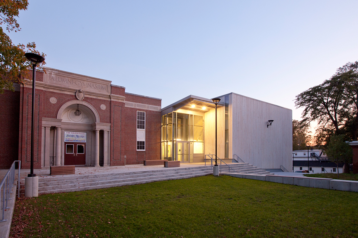 A wide-angled view of the Emery Arts Center from the outside.
