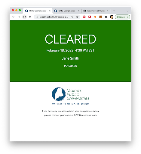 Screenshot of Green "Cleared" status