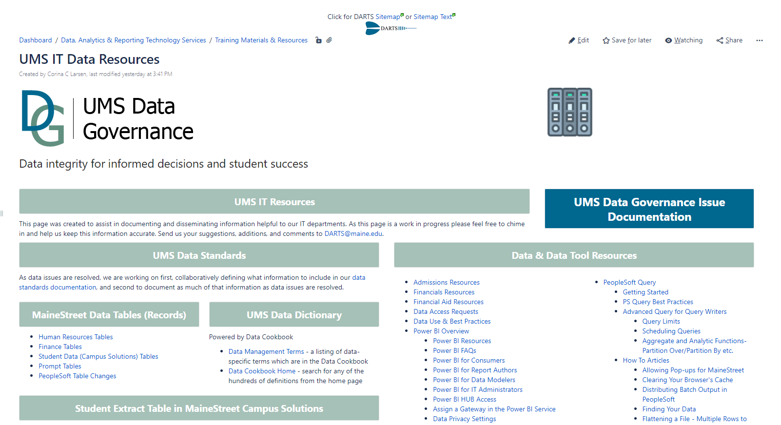 Screenshot of UMS IT Data Resources site