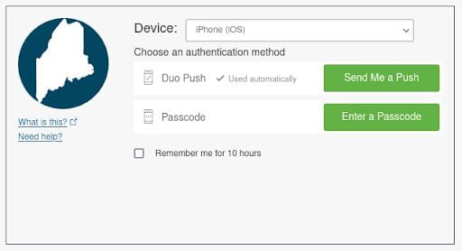 Image of Duo Authentication page with a checkbox for "Remember Me" for 10 hours